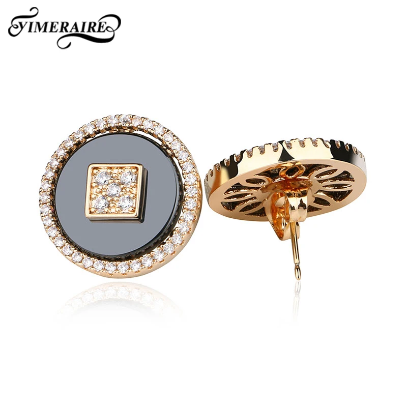 Новые круглые керамические золотые металлические серьги-гвоздики для женщин элегантные большие хрустальные модные стильные украшения на свадьбу, годовщину подарочные серьги