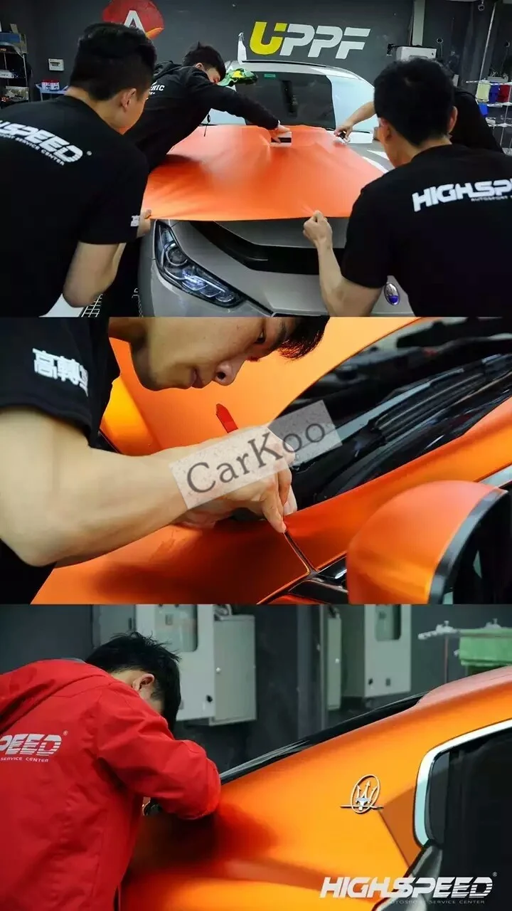 Orange Матовый хром винил автомобилей wrap Винил изменение цвета клей матовая пленка С Воздушного Пузыря Free Metallic