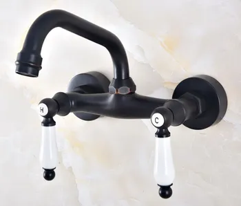 Kitchen Wet Bar Bathroom Vessel Sink Faucet Black Oil Rubbed Brass Wall Mounted Swivel Spout Mixer Tap Dual Ceramic Lever mnf821 Kitchen Wet Bar Bathroom Vessel Sink Faucet Black Oil Rubbed Brass Wall Mounted Swivel Spout Mixer Tap Dual Ceramic Lever mnf821