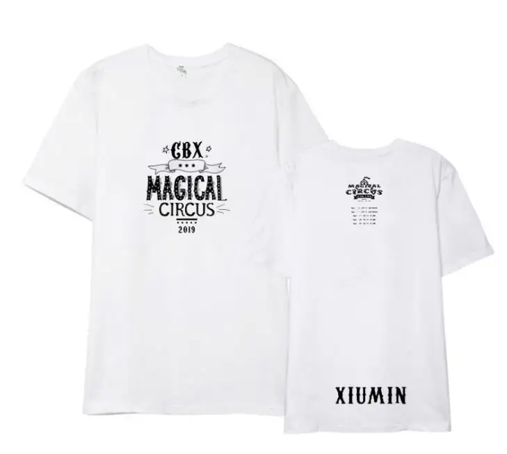 Kpop exo cbx concert same member name printing white t shirt for summer unisex L o neck short sleeve t-shirt | Женская одежда