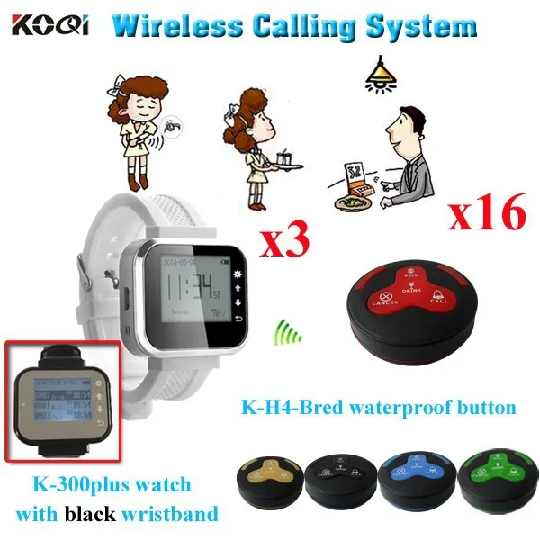 K-300plus+K-H4bRed 3+16 Wireless Calling System Restaurant And Hotel Supplies, Service Call Bell,Service At Finger Tips Equipment( 3 watch + 16 call)