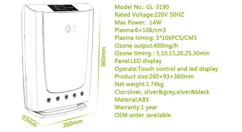 Бытовой очиститель воздуха озоновый плазменный ионизатор очистка воздуха для дома/офиса удаление пыли и стерилизация воды здоровье