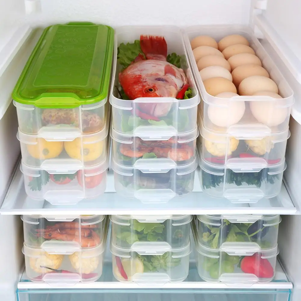 

1 Pc 3-Layer Refrigerator Storage Box Kitchen Organizer Food Clear Container with Lid
