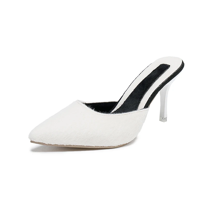 Г., пикантные шлепанцы женская уличная обувь на высоком каблуке 8 см без застежки женские босоножки летние шлепанцы на тонком каблуке с острым носком, современный дизайн - Цвет: Белый