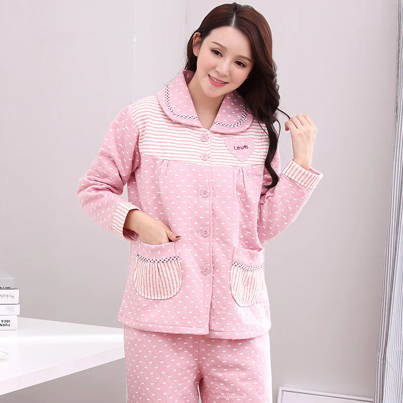 

Autumn nightgown winter female thick quilted pajamas women's cotton long-sleeved suit Air layer home suit women leisure wear