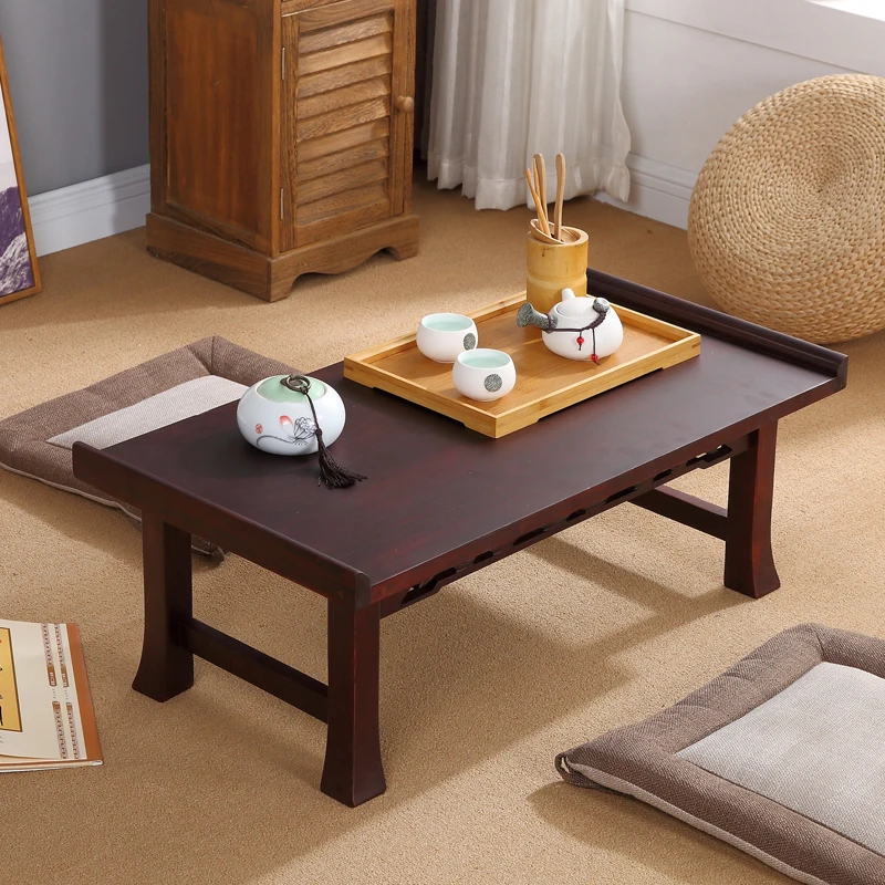 Asian Wood Furniture Korean Dining Table Folding Leg Rectangle Living Room Coffee Table for Tea Traditional Floor Table Foldable