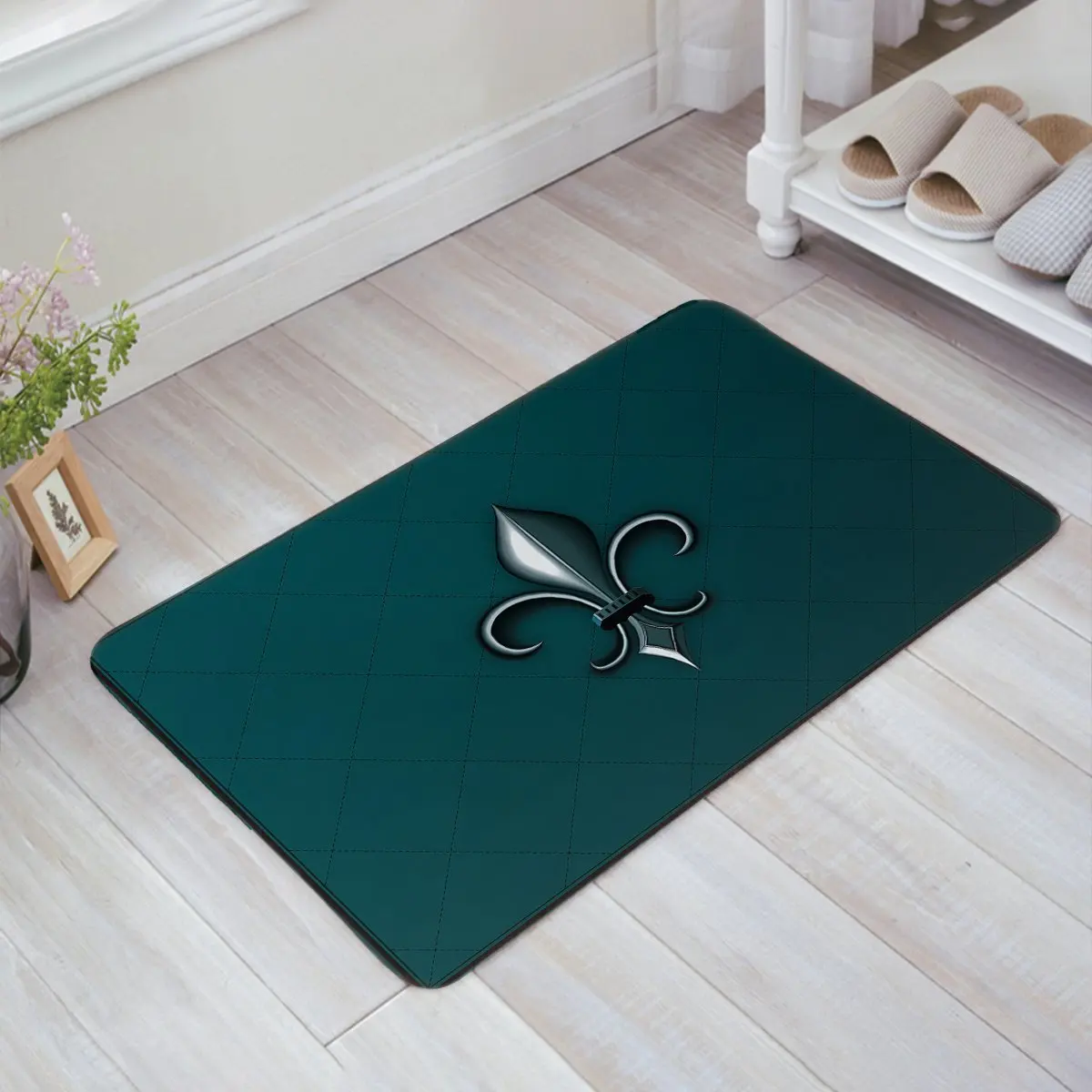 

CHARMHOME Fleur De Lis Doormat Entrance Rug Door Mat Fabric Indoor And Outdoor Doormat Grip Rubber Backing, 23.6 x 15.7 Inch