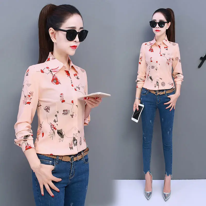 5XL блузка женская Повседневная с длинным рукавом для офиса женские Топы шифоновая блузка с принтом уличная одежда Облегающая рубашка размера плюс блузка Femme Q1254 - Цвет: 2