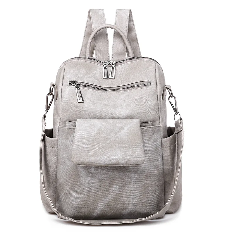 Брендовый женский рюкзак, женские многофункциональные рюкзаки через плечо, Большая вместительная сумка для книг с мини-сумкой - Цвет: Серый