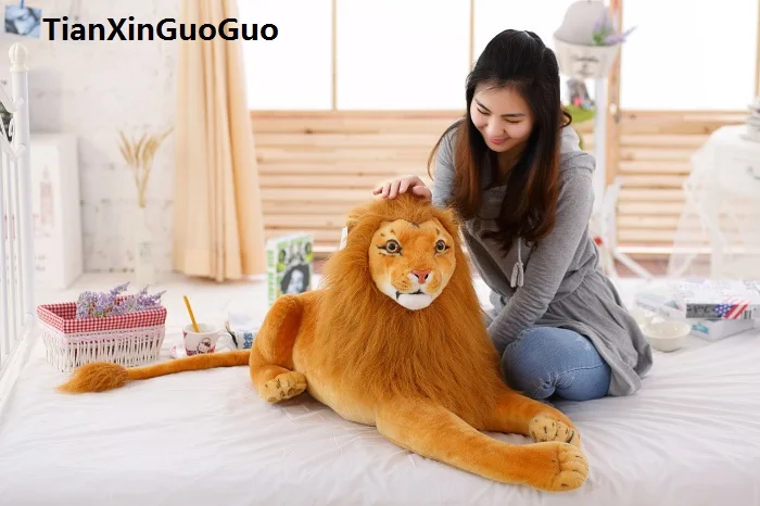 large 73cm prone lion plush toy simulation lion soft doll throw pillow birthday gift s0488