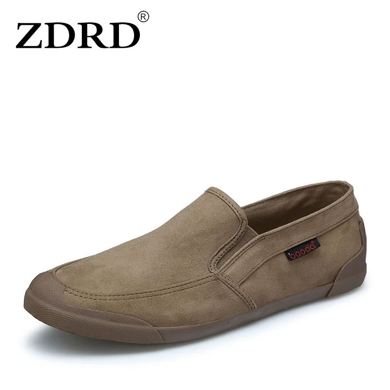 ZDRD/модные летние мужские парусиновые туфли на плоской подошве; дышащие повседневные Мокасины; Мужская обувь; лоферы; удобная обувь без застежки - Цвет: Khaki