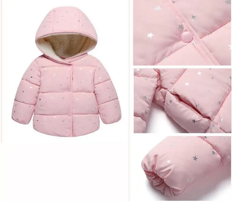 COOTELILI 70-120cm Fashion Star Printing Winter Jackets Girls Boys Fleece Velvet Children's Winter Jackets Coat Parkas For Girls (8)