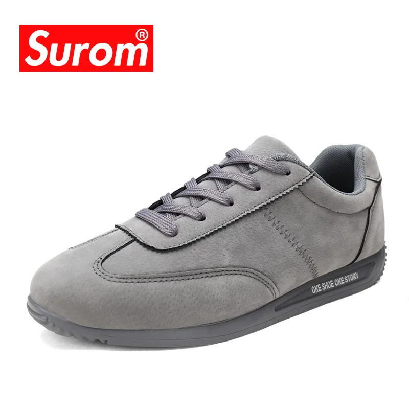 

SUROM Brand Men's Casual Shoes 2018 New Pig Suede Leather Lace up Sneakers Korea Style Easy to Match Shoes For Fashion Boys