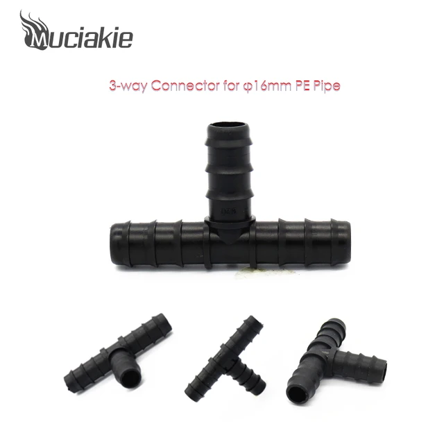 MUCIAKIE PE Pipe Connectors Garden Watering Fittings 90 Degrees Elbow 3-way Plastic Connectors for Gardening Pipe Irrigation