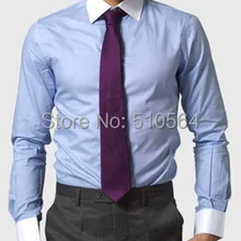 Мужская рубашка из хлопка на заказ, деловая повседневная мужская Тонкая Рубашка с белым воротником, светло-голубая рубашка