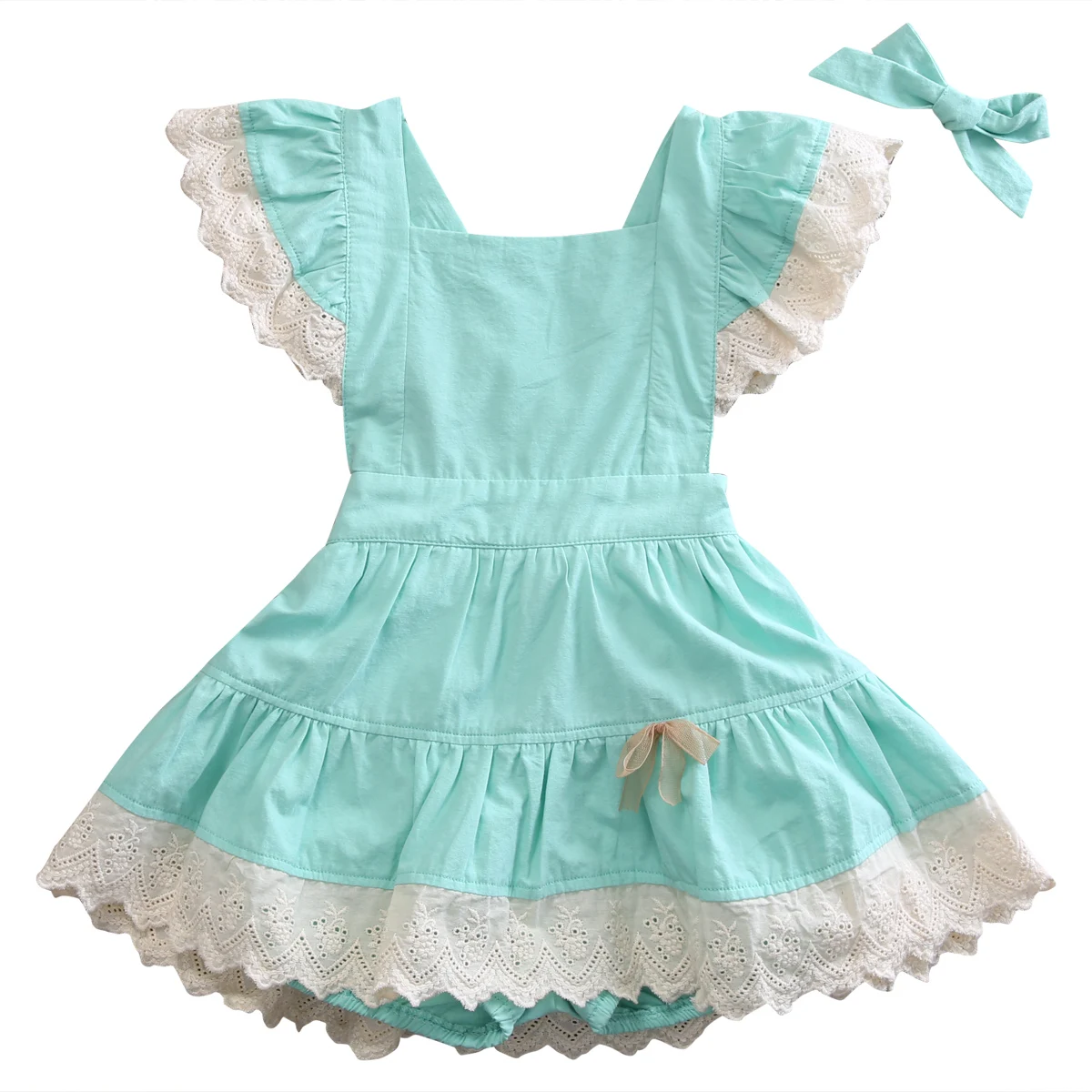 2Pcs Lace Ruffles sleeve Baby clothes dress romper Toddler Baby Girls