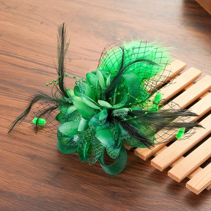 Haimeikang, женская элегантная шляпа-чародей, заколки для волос, цветок, перо, сетка, пряжа, Коктейльные, вечерние, свадебные аксессуары для волос - Цвет: Зеленый