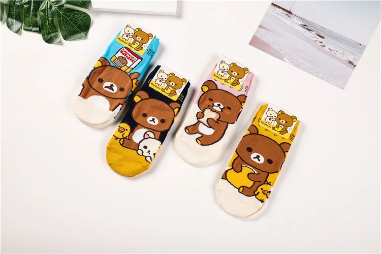 Rilakkuma мультфильм носки с животными медведь мода милый забавный счастливые женщины печати Носки Весна-осень удобные дышащие Короткие