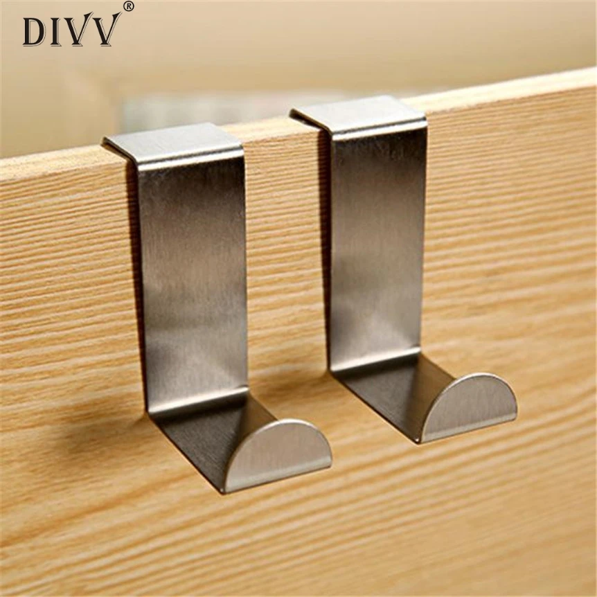 

DIVV lovely pet 2PC Door Hook Stainless Kitchen Cabinet Clothes Hanger nov23