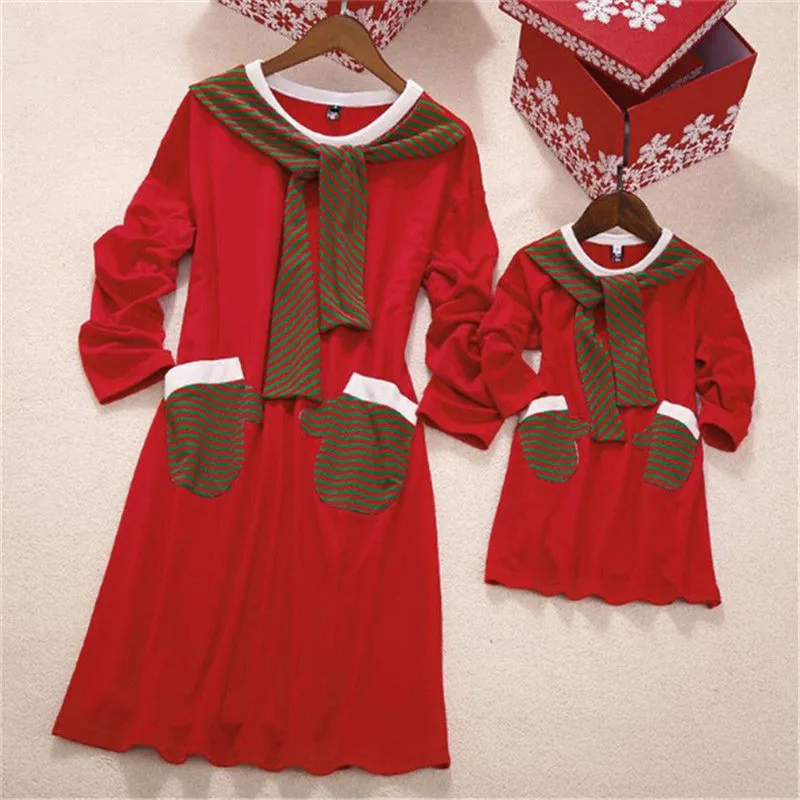 Рождественские платья для мамы и дочки; платье для мамы и дочки; Рождественская Одинаковая одежда для семьи; платье принцессы с длинными рукавами для девочек