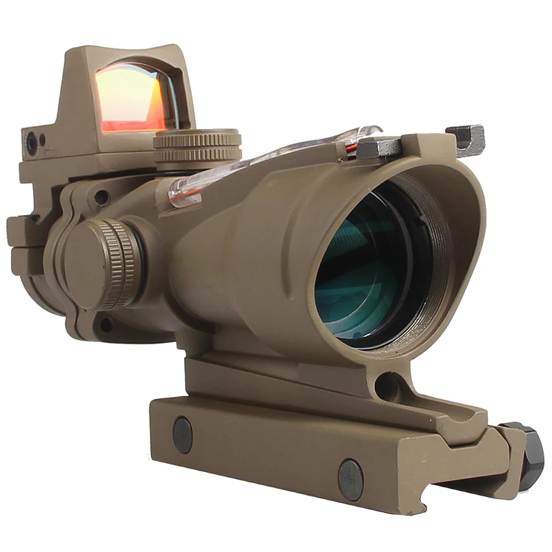 New Arrival Trijicon ACOG Style 4X32 Real Red Fiber Source Red Illuminated Rifle Scope w RMR Micro Red Dot HT6-0058Tan