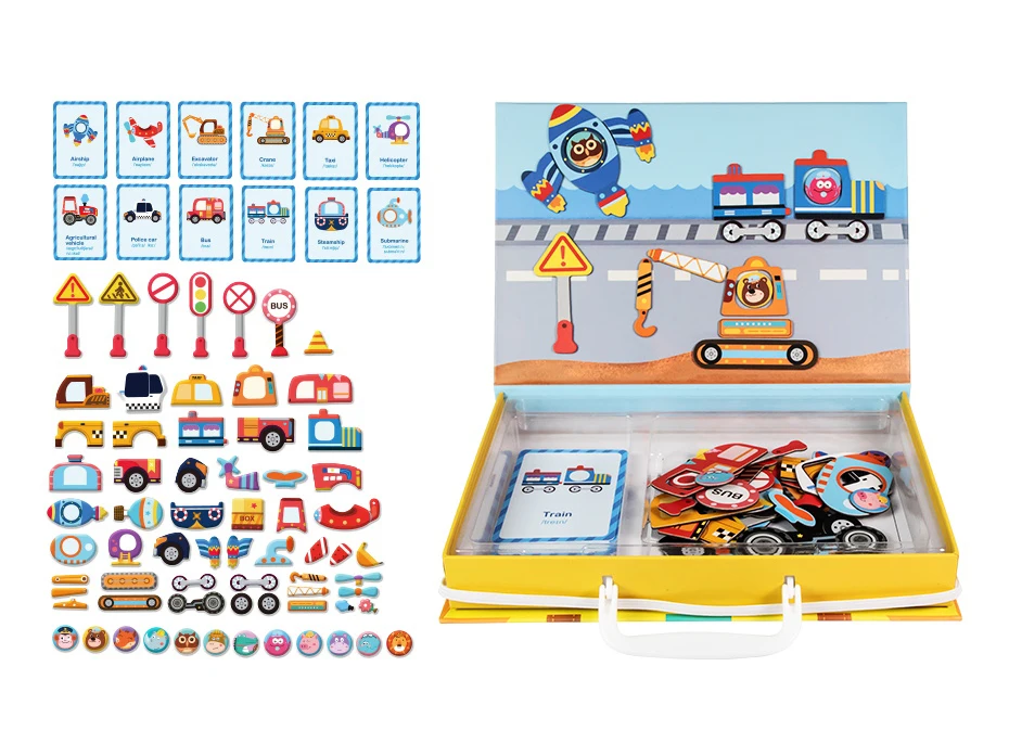 Magnetic Cartoon Puzzle 3D Traffic Matching Jigsaw Games Toy Early Learning Traffic Puzzles Educational Toys for Child Kids Gift_13