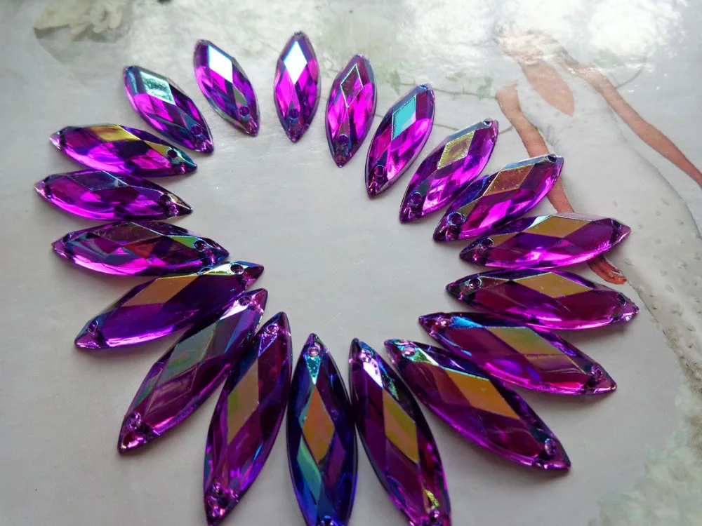 100pcs 26*8mm purple navette shape flatback Crystals sew on Rhinestones Accessories For Hand