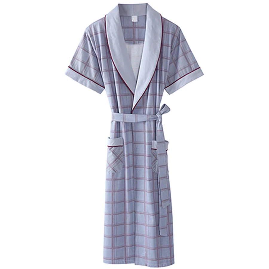 

Bath Kimono Robe Men Nightgown Bathrobe Mens Sleepwear Cotto Peignoire Nightwear Home Wear Man Plaid Roupao De Banho Robe S502