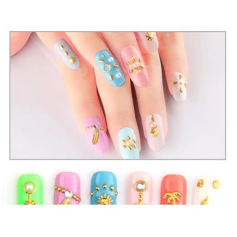 Summer Ocean Style Rhinestones For Nails Seashell Seahorse Pattern Nail Art Decoration Golden Color Nail Design Accessoires