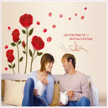 

UBRUSH 45x60cm Wall Stickers PVC Rose Flower Decorative Stickers Red Color Red Wall Sticker For Wedding And Lover
