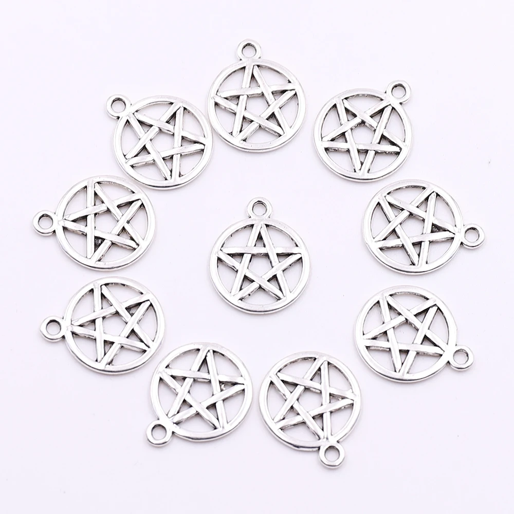 

Wholesale Antique Silver Plated Pentacle Bracelets Charms for Jewelry Making DIY Pentagram Accessories for Necklaces Making