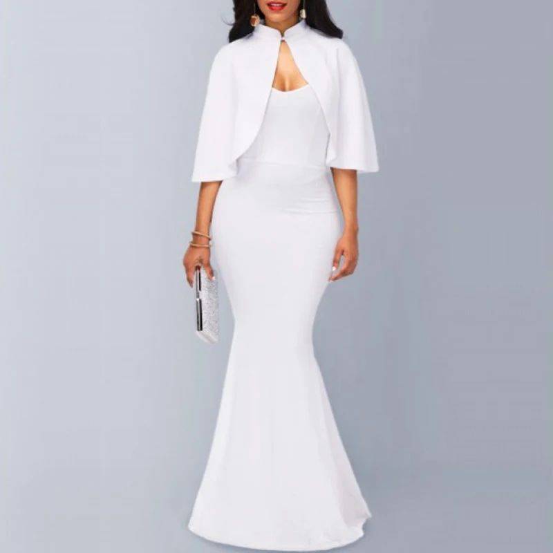

Women's Vintage Long Evening Party Dress Cloak Sleeve Slim Sheath Red White Black Formal Maxi Dresses Vestidos mujer