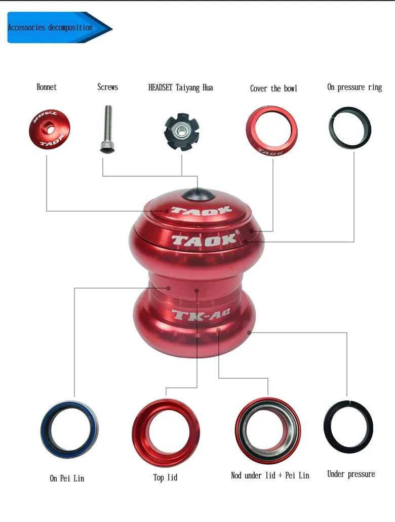 TAOK TK-A42 34 мм дорожные велосипеды фиксированный подшипник велосипеда шестерни встроенный чаша наушников внешние накладки на рукоятки группа