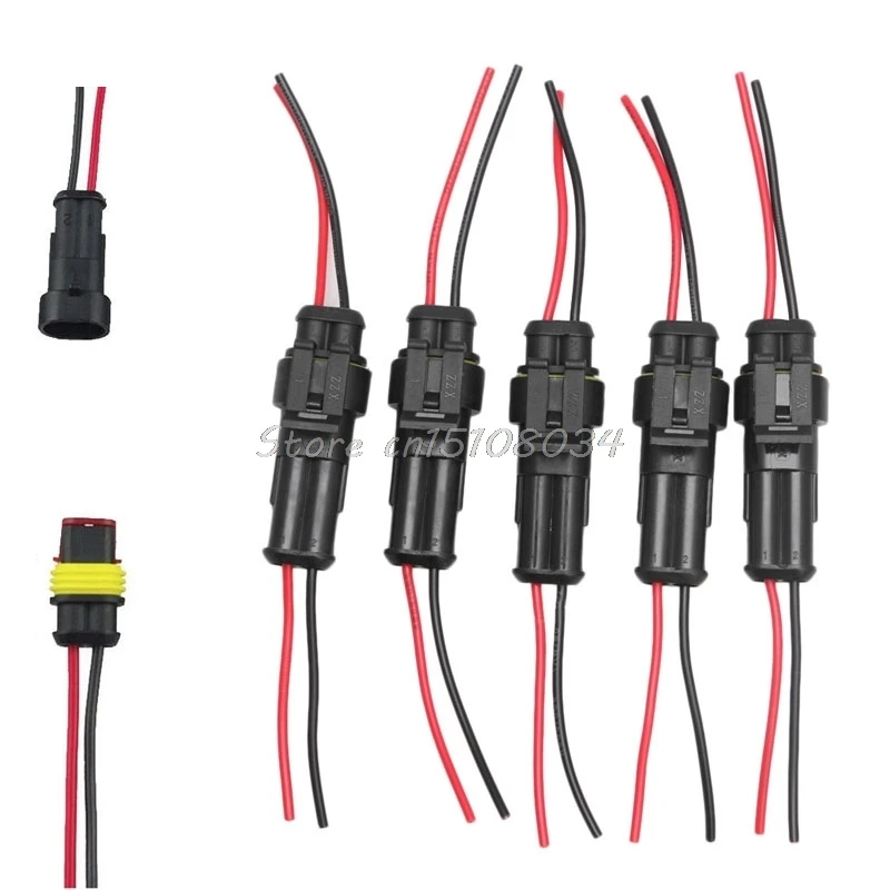 

5 Kit 2 Pin Way Car Electrical Connector Plug with Wire AWG Marine Waterproof #S018Y# High Quality