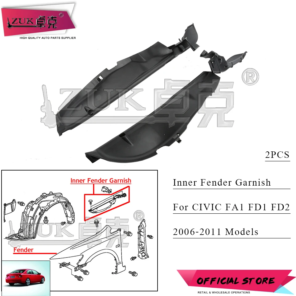 ZUK 2 предмета левый и правый передний внутренний брызговик крыла Украсьте интерьер износостойких кранцов для Honda CIVIC 2006 2007 2008 2009 2010 2011 FA1 FD1 FD2