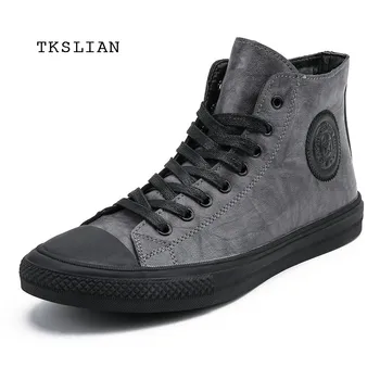 

Classic High Tops sneakers men shoes PU leather fashion male ankle boots gray black flats solid color shoes Mans footwear