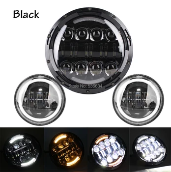 

7 Inch LED Projector Headlight with Angel Eyse Matching 4.5 Inch LED Passing Lamps Fog Light For Motorcycle Softail Deluxe