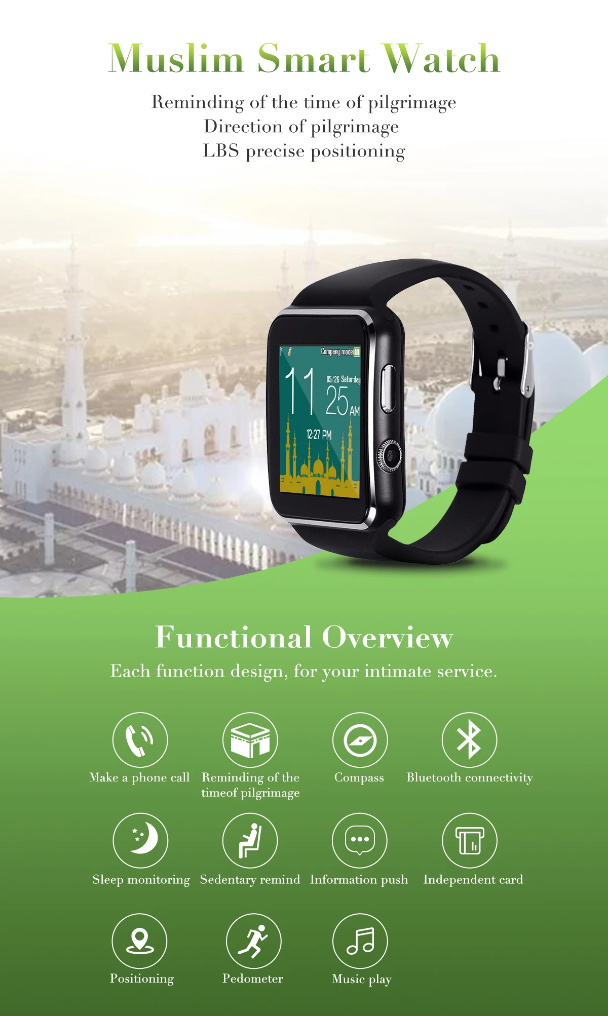 Stepfly M6 мусульманские Смарт-часы с компасом интеллектуальное паломническое время напоминания камера умные часы для android IOS