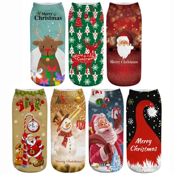 

New Women 3D Christmas Socks Unisex Cartoon Elk Snowman Santa Socks Low Cut Ankle 3D printed Christmas Socks Calcetines Mujer