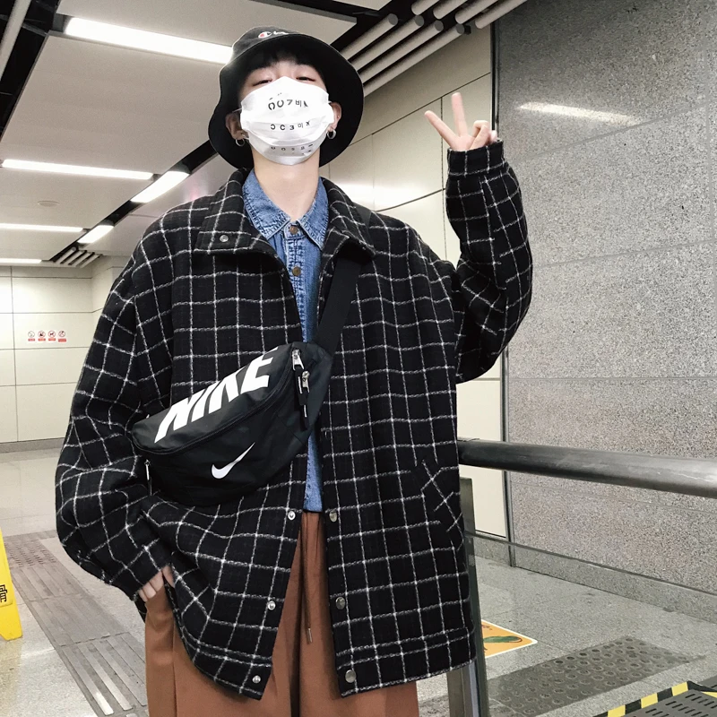 2018 Men's Wool Blends Clothes Lapel Collar Coats Streetwear Brand Jackets Fashion Lattice Printing Windbreaker Plus Size M-2XL 2018 Men's Wool Blends Clothes Lapel Collar Coats Streetwear Brand Jackets Fashion Lattice Printing Windbreaker Plus Size M-2XL