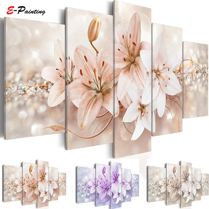 

Modern Painting Canvas Wall Art Living Room Modular Pictures 5 Panels Lily Flower Print Home Decoration