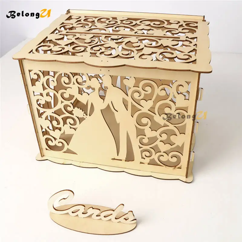 

DIY Wedding Wooden Money Box With Lock Party Decor Keepsake Box Wedding Gift Secure Card Holder Box Container Wedding Decoration