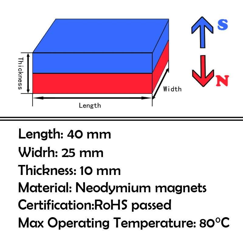 1 шт. F40x25x10mm Супер Мощный Сильный редкоземельных Блок из Неодимового Магнита Неодим N35 Магниты F40* 25*10 мм