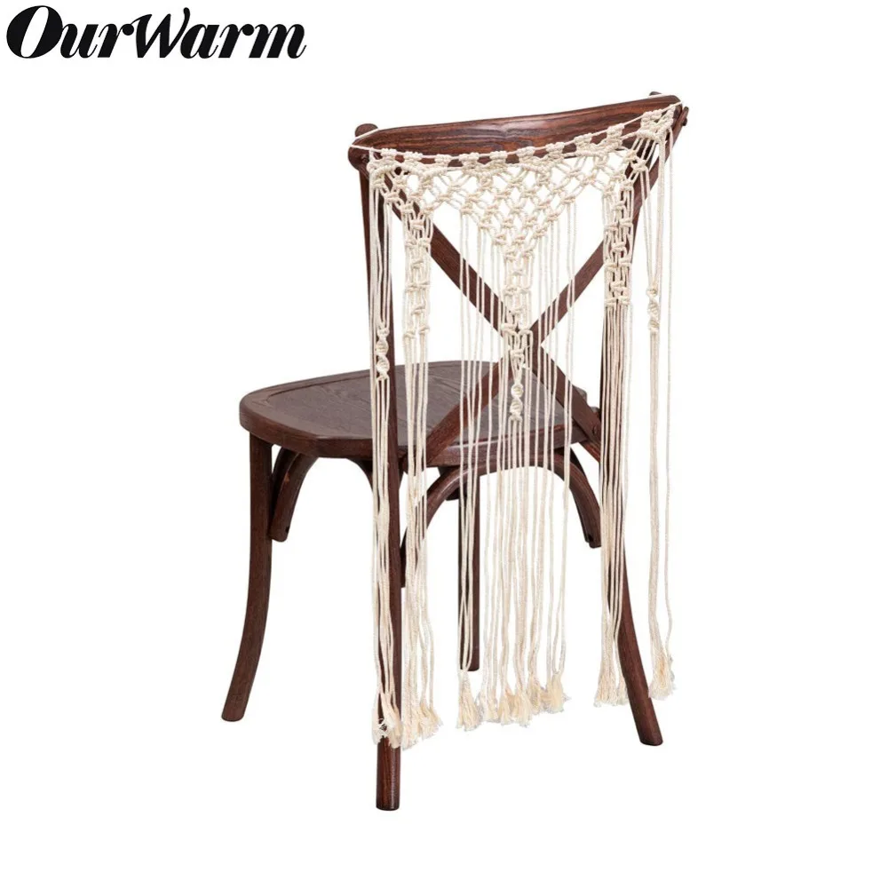 

OurWarm Rustic Wedding Chair Back Band Macrame Wall Hanging Chair Back Cover Cloth Sashes Bride Groom Wedding Party Decoration