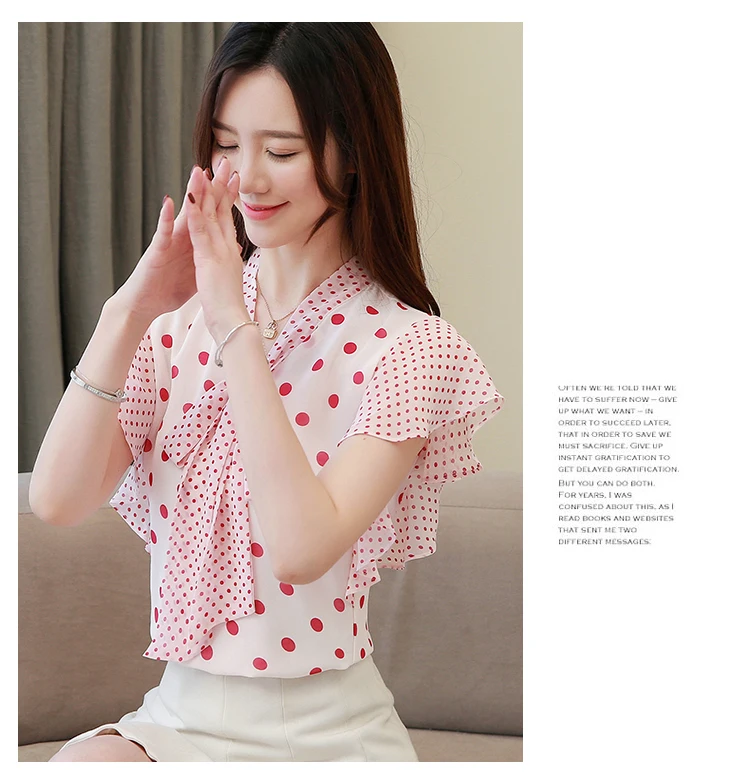 Dingaozlz элегантная женская блузка в горошек, корейская мода, шифоновые топы, летняя новая рубашка с v-образным вырезом, коротким рукавом и оборками