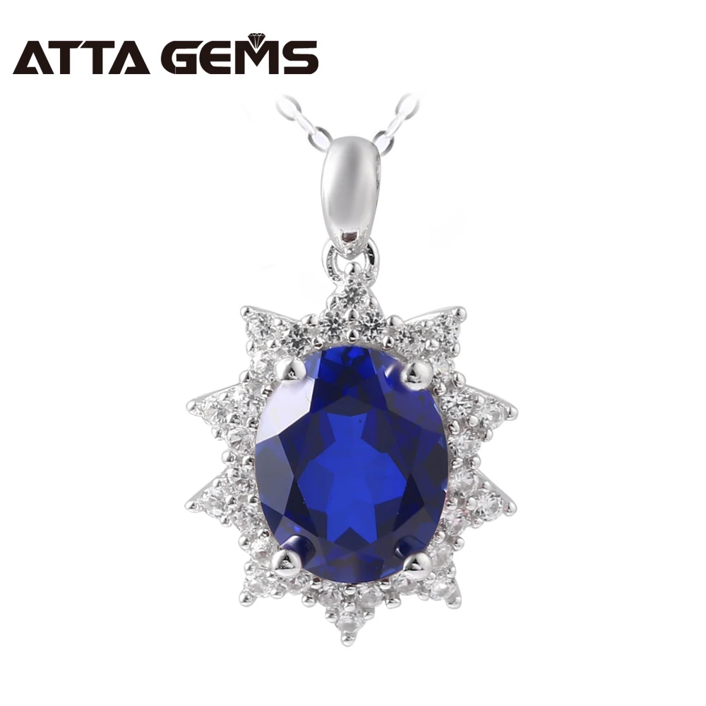 

Blue Sapphire Sterling Silver Pendant Women Fine Jewelry 2.85 Carats Created Sapphire Wedding Necklace Birthday Gifts for Wife