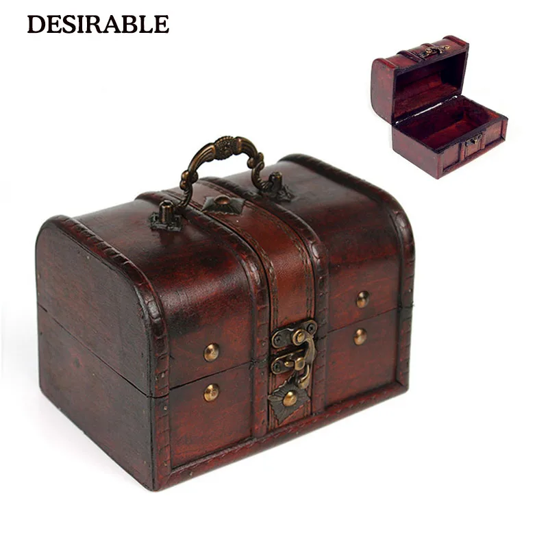 

DESIRABLE Chic Case Holder Storage Box Wooden Jewelry Pirate Treasure Chest for Organizer Wooden Jewelry Vintage Free Shipping