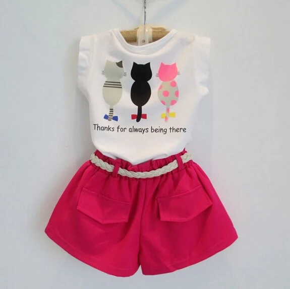 2014 NEW summer Retail Kids Tops Cartoon Short Sleeves T shirt +Girls T-shirt pants suit/kids t /Children | Мать и ребенок