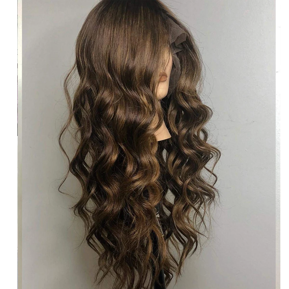 SimBeauty Body Wave Lace Front Human Hair Wigs Brazilian Remy with Baby Hair Soft Chocolate Color p