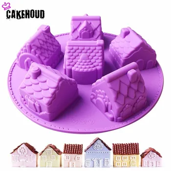 

CAKEHOUD 1 Pcs Small House Cake Mold Silicone Christmas 6 House Chiffon Cake Mold DIY Fondant Different Shape House Baking Mould